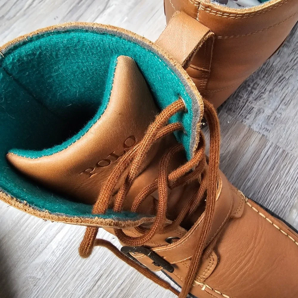Polo Ralph Lauren Ranger Hi II Leather Boots Boys 4.5 Tan Womens 6 990908